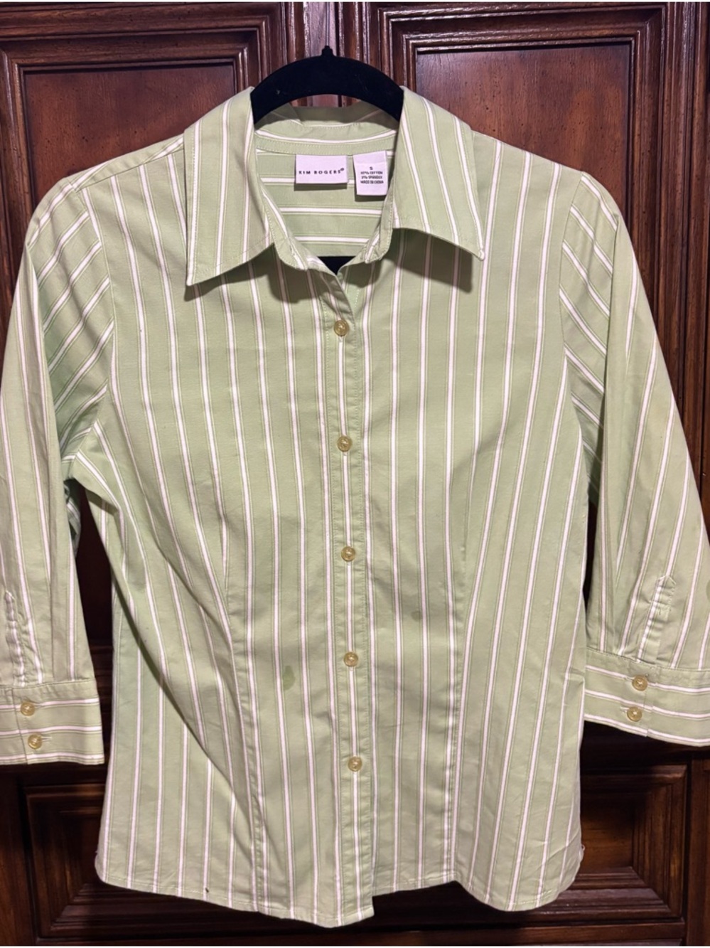 Kim Rogers Light Green Striped Button-Front Shirt